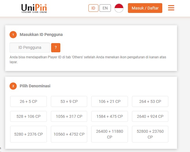 Top Up COD Mobile lewat Unipin (unipin.com)