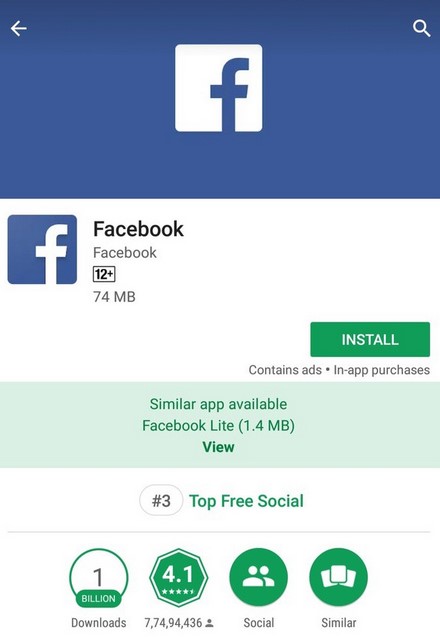 Aplikasi Facebook versi Android (Medium)