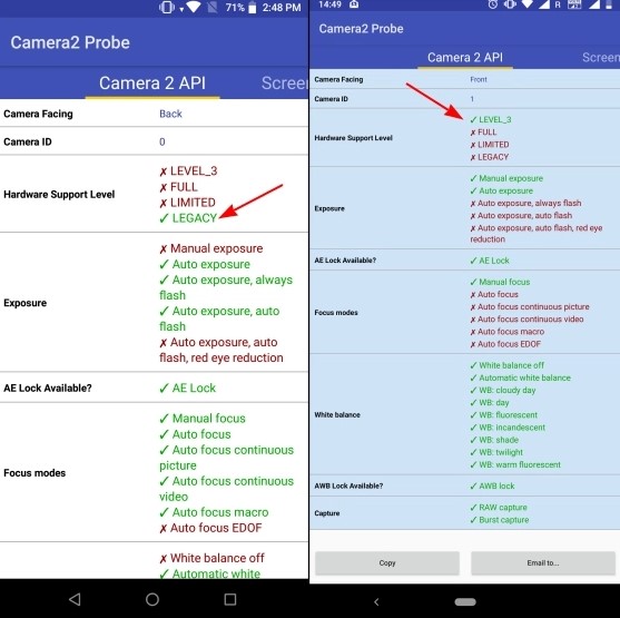 Tampilan aplikasi Camera2 API Probe (Beebom)