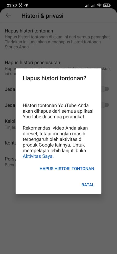 Cara menghapus riwayat tontonan YouTube (Dok.Istimewa Droila)