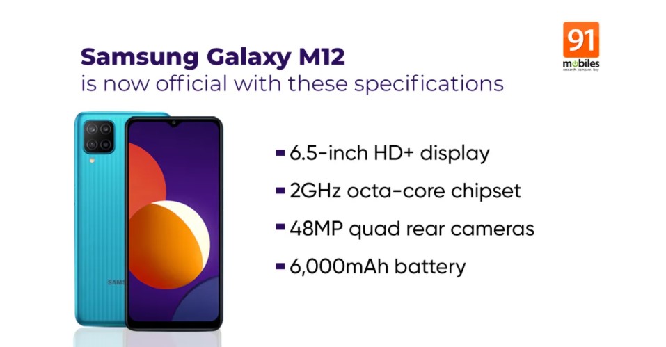 Spesifikasi Galaxy M12 (91mobiles)